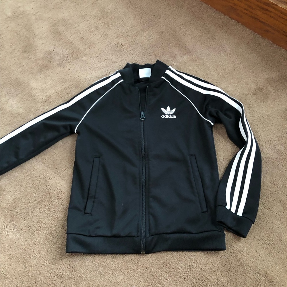 adidas Black Track Jacket with White Stripes sz 7-8 yrs